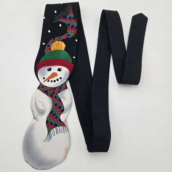 Christmas Tie Jolly Holly Festive Holiday Necktie Snowman Scarf Snowflakes Navy - Picture 6 of 8
